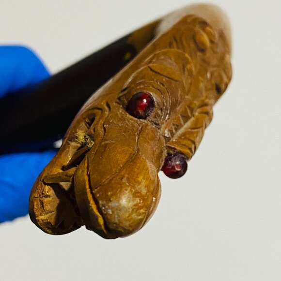Rare & Unique VTG Wooden Hand Carved Walking Cane Red Eyes Dragon Stick Handle. - Picture 13 of 17